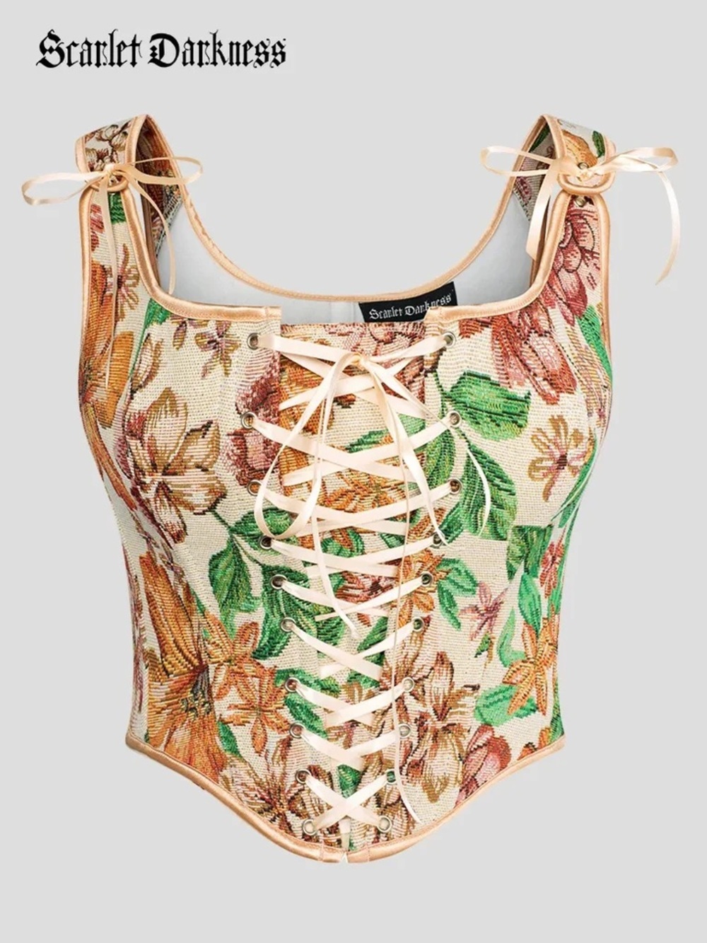 Scarlet Darkness Size 8 Floral Tapestry Lace-Up Corset Top